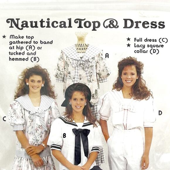 Vintage 80s 90s Nautical Top & Dress Pattern Gooseberry Hills #165 - Picture 3 of 7
